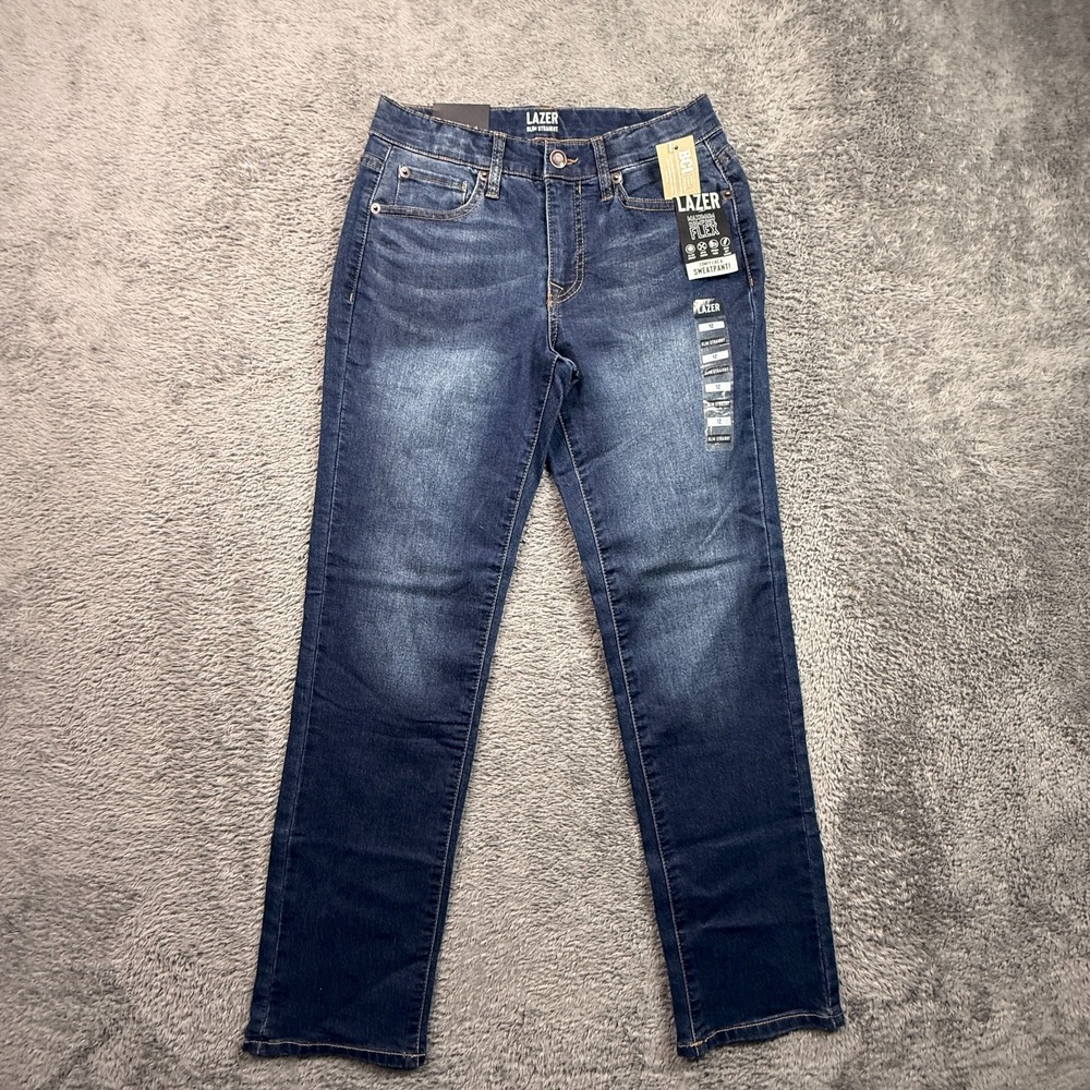 Lazer Flex Jeans Kids 12 Blue Straight Stretch Denim Casual Youth 26x27 NWT